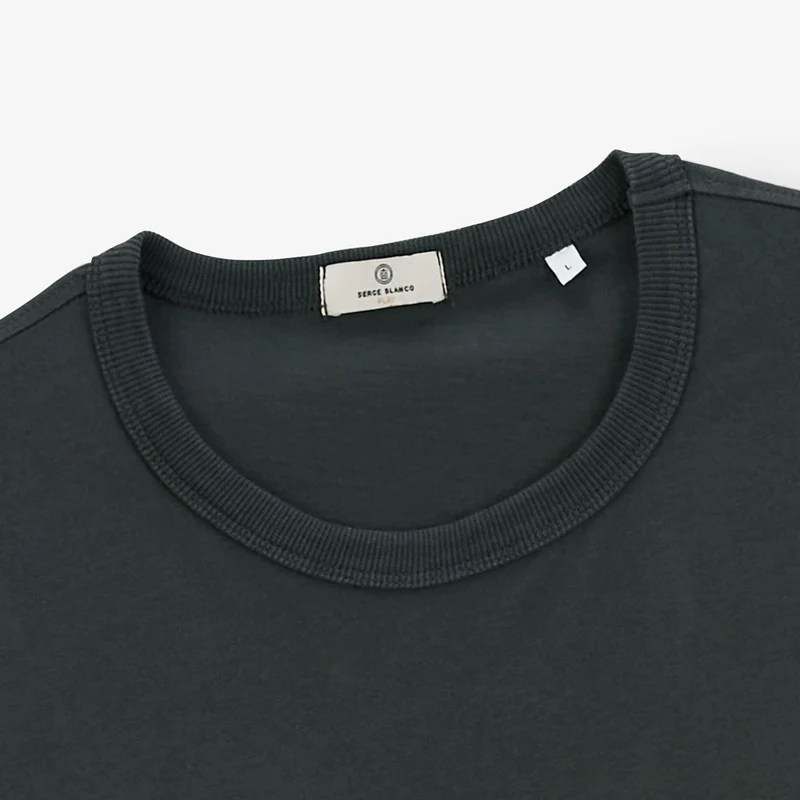 T-shirt col rond en jersey de coton gris carbone imprimé dos