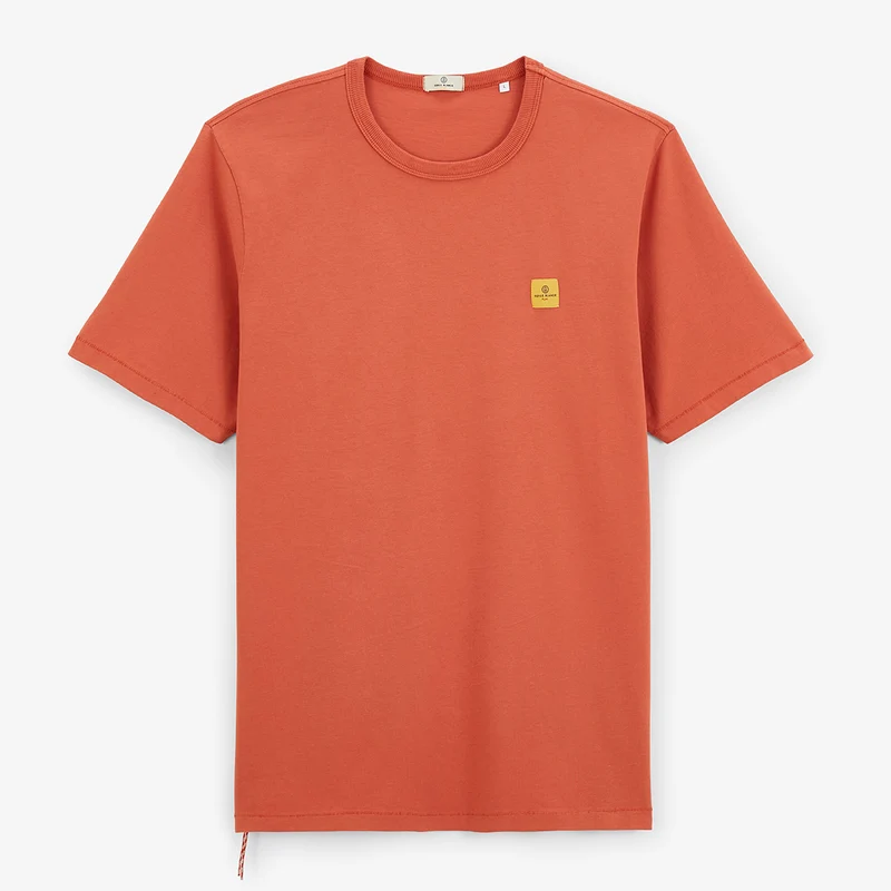 T-shirt col rond en jersey de coton imprimé dos orange rouille