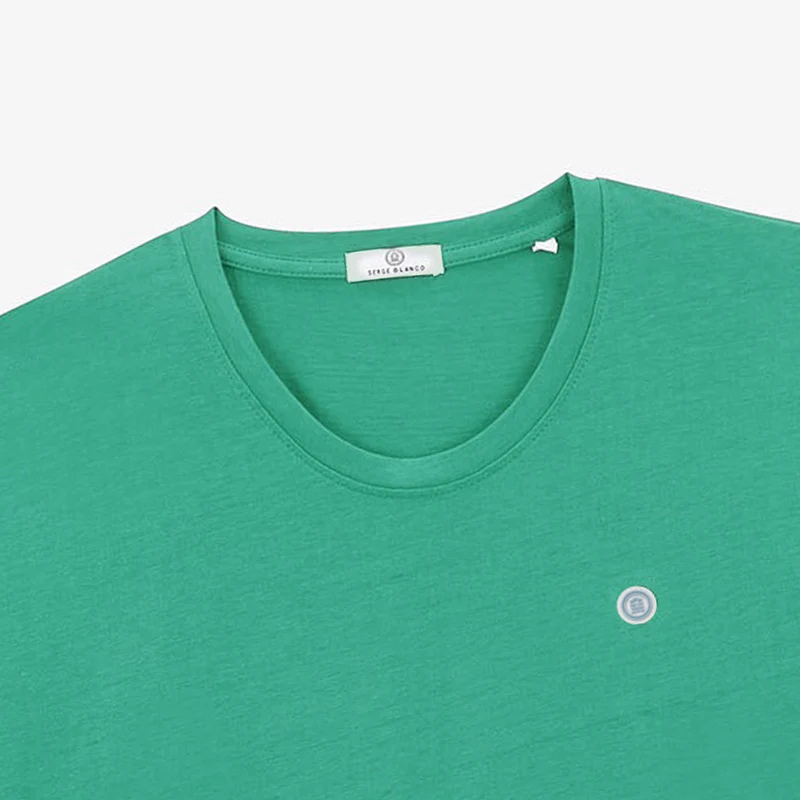 T-shirt col rond Théo en coton bleu turquoise