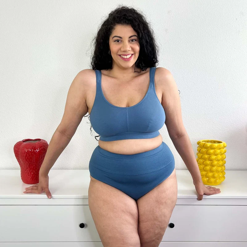 Organic Cotton Cheeky High Leg Knickers - Denim