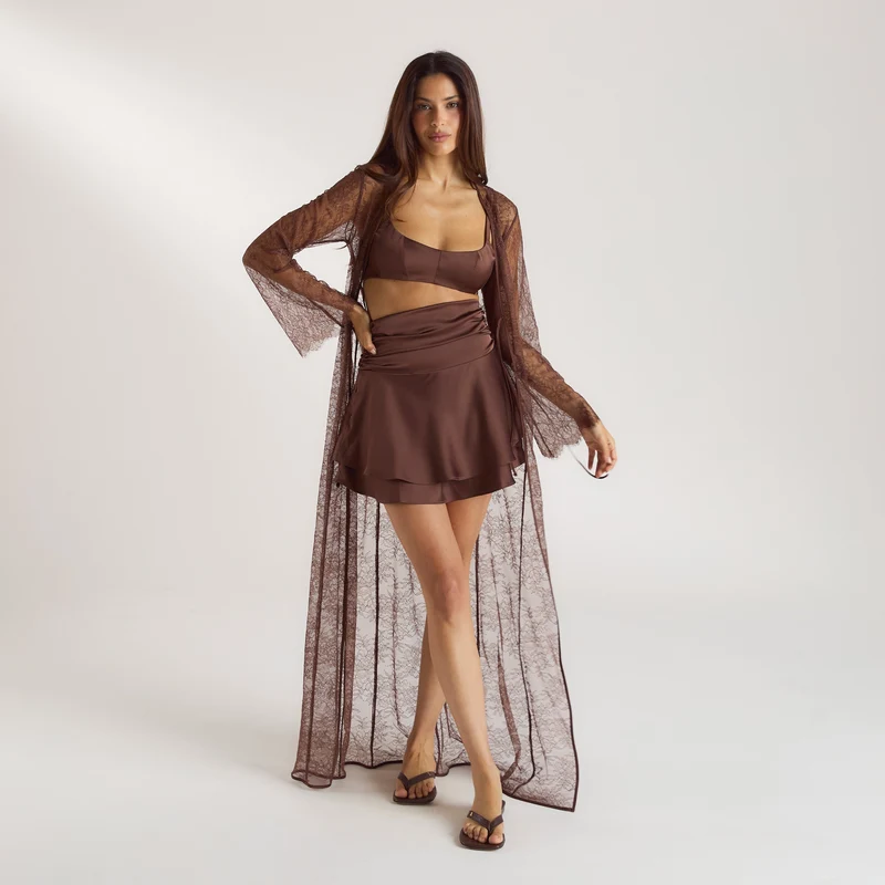 Robe Longue Mimi en Dentelle - Chocolat