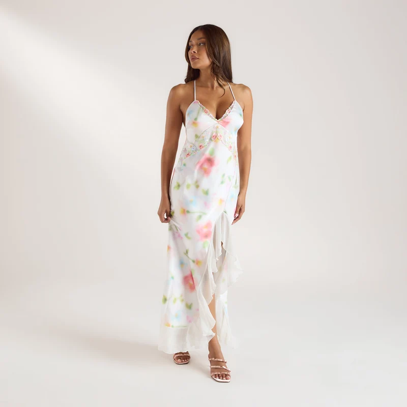 Robe Maxi en Satin Imprimé Aurora - Motif Floral