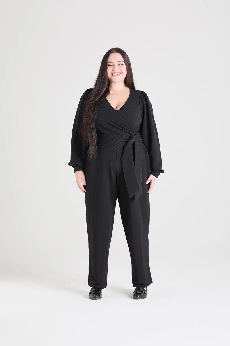 Ottoman Long Sleeve Wrap Jumpsuit - Black