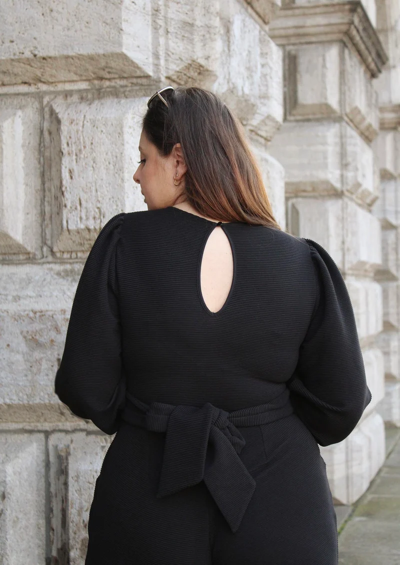 Ottoman Long Sleeve Wrap Jumpsuit - Black
