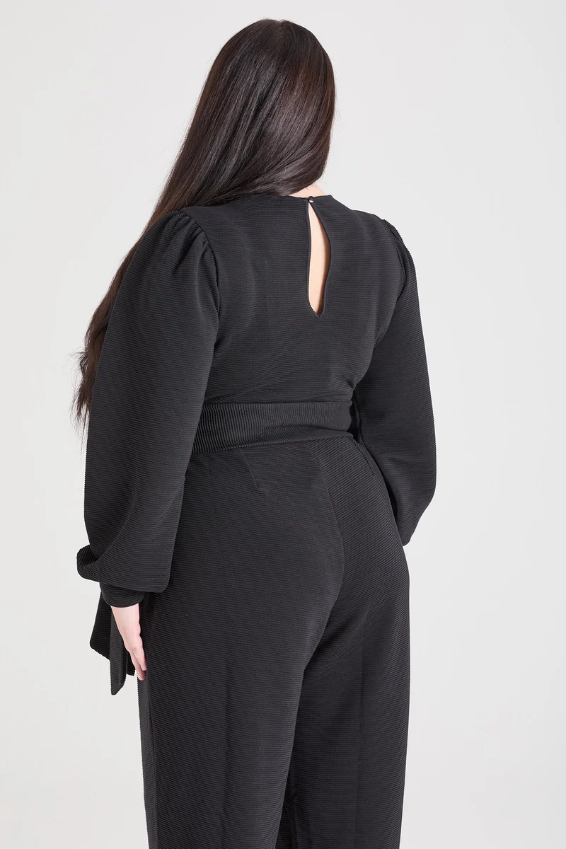 Ottoman Long Sleeve Wrap Jumpsuit - Black