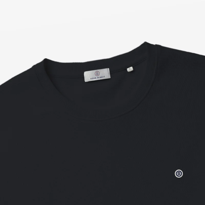 T-shirt col rond en coton gaufré Théo bleu marine