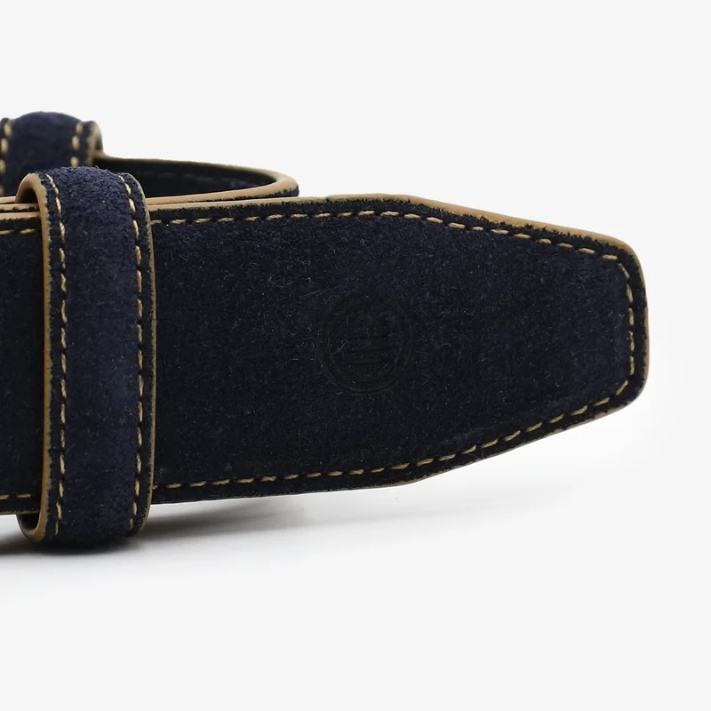 Ceinture cuir nubuck bleu marine à surpiqûres contrastées