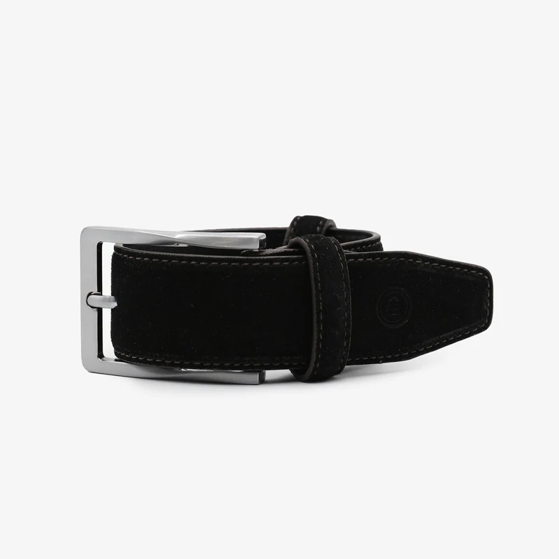Ceinture cuir nubuck noire à surpiqûres contrastées