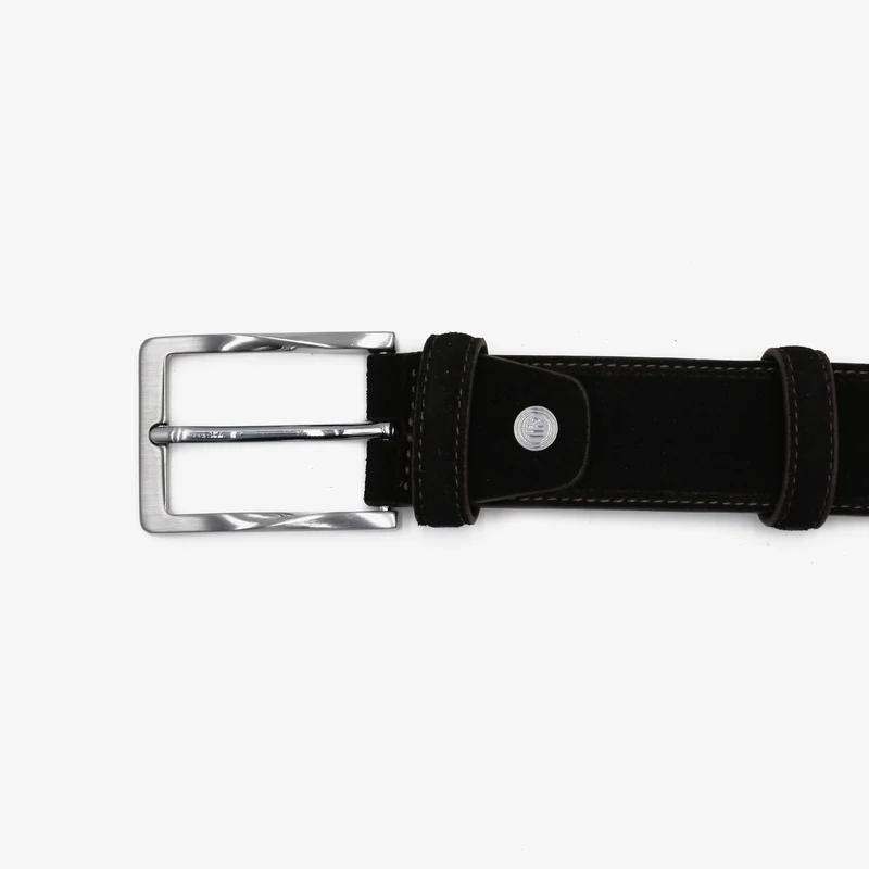 Ceinture cuir nubuck noire à surpiqûres contrastées