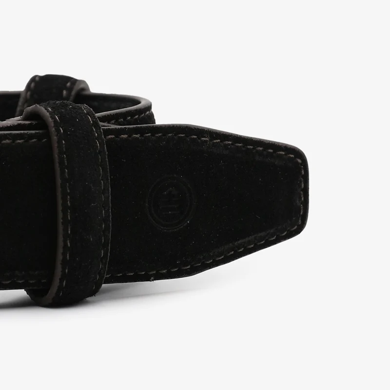 Ceinture cuir nubuck noire à surpiqûres contrastées