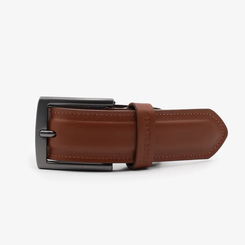 Ceinture cuir bovin marron à surpiqûres ton sur ton
