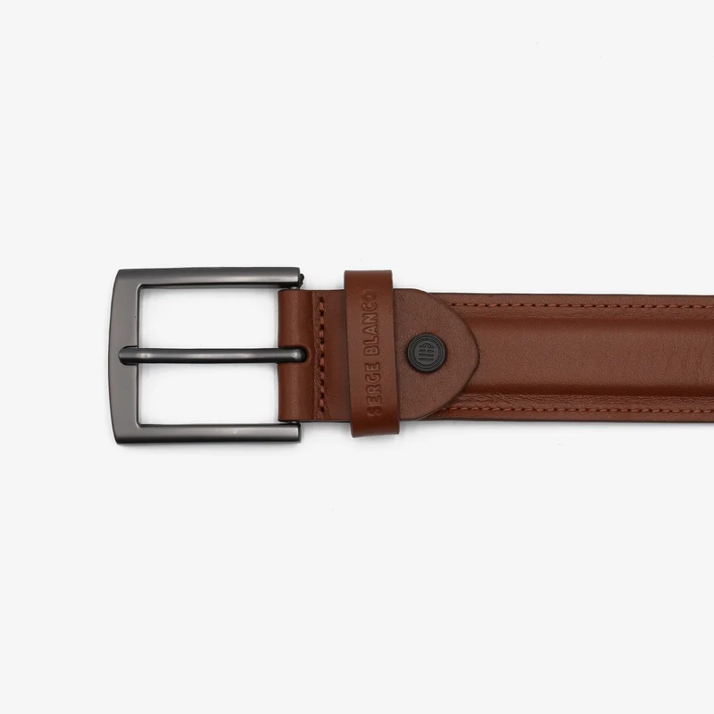 Ceinture cuir bovin marron à surpiqûres ton sur ton