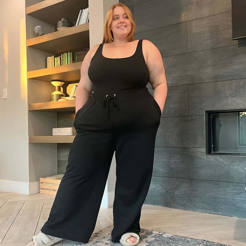Organic Cotton Wide Leg Joggers - Black