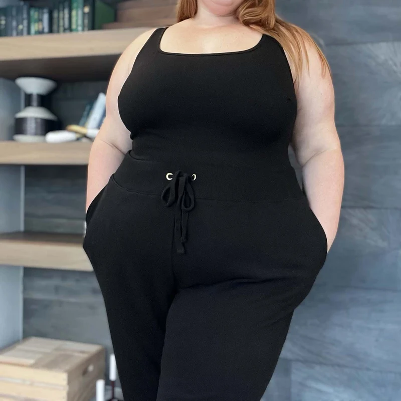 Organic Cotton Wide Leg Joggers - Black