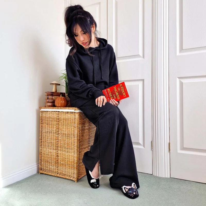 Organic Cotton Wide Leg Joggers - Black