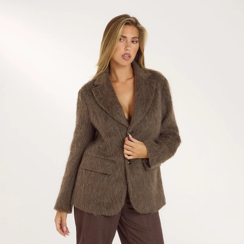 Blazer Oversize en Mélange de Laine - Vison