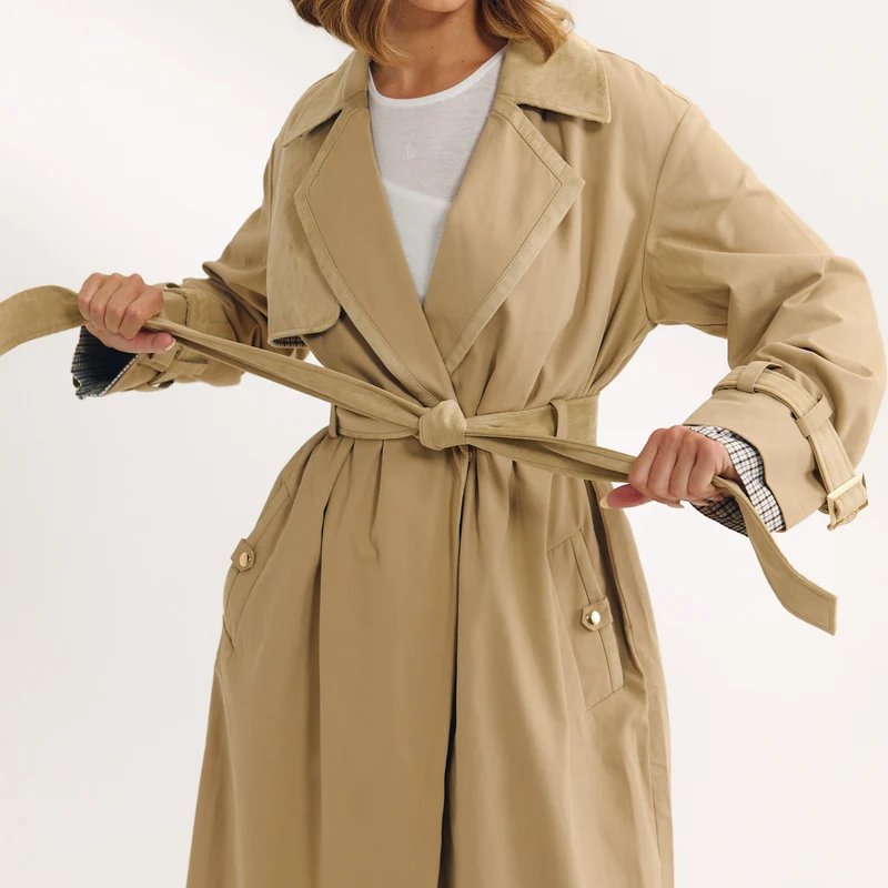 Trench avec Finitions en Daim - Sable