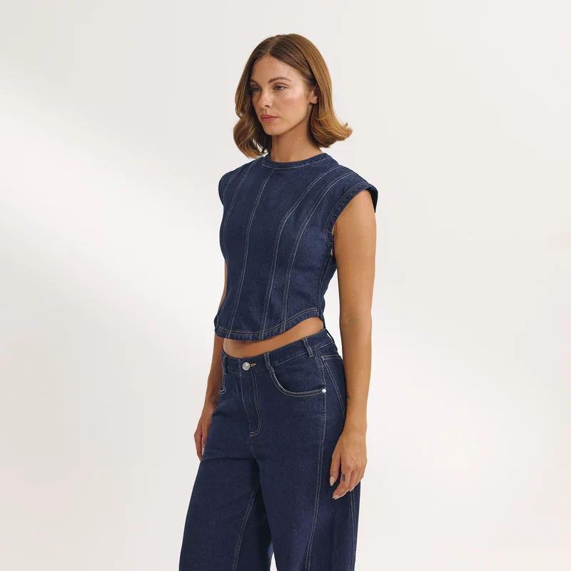 Top Ajusté en Denim - Indigo