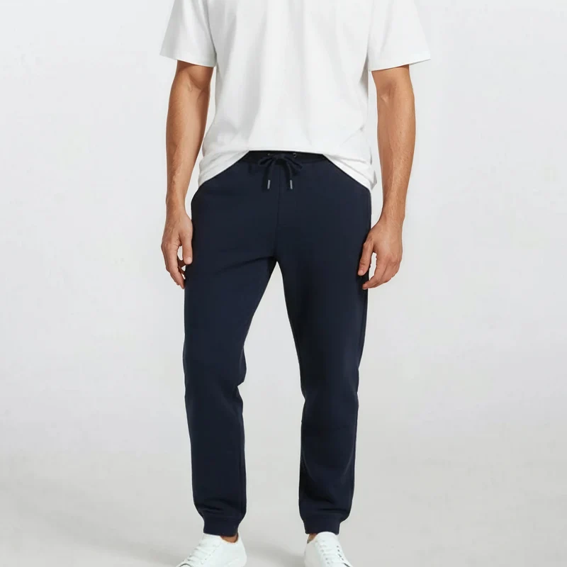 Jogging en molleton gratté bleu marine en coton