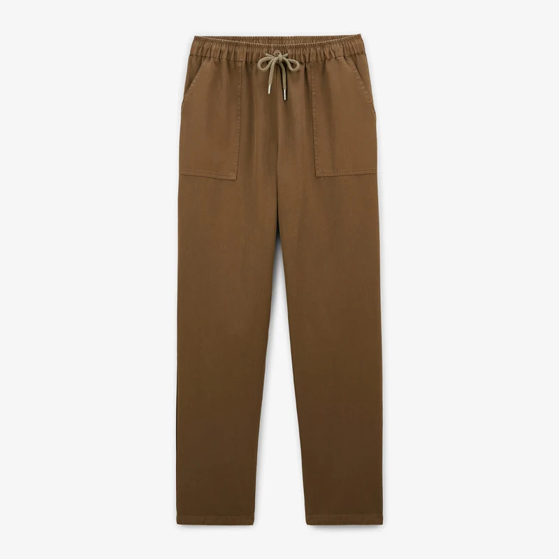 Pantalon 550 en coton coupe large élastique marron shitake