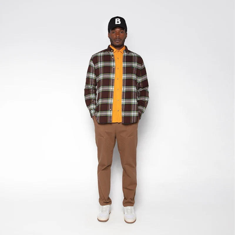Pantalon 550 en coton coupe large élastique marron shitake