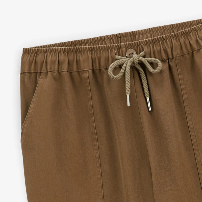 Pantalon 550 en coton coupe large élastique marron shitake