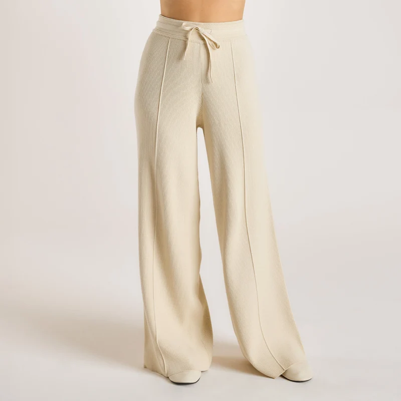 Pantalon Large en Tricot - Crème