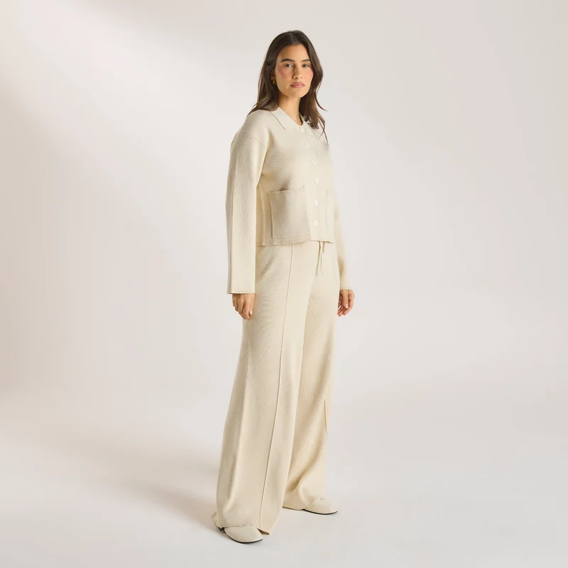 Pantalon Large en Tricot - Crème