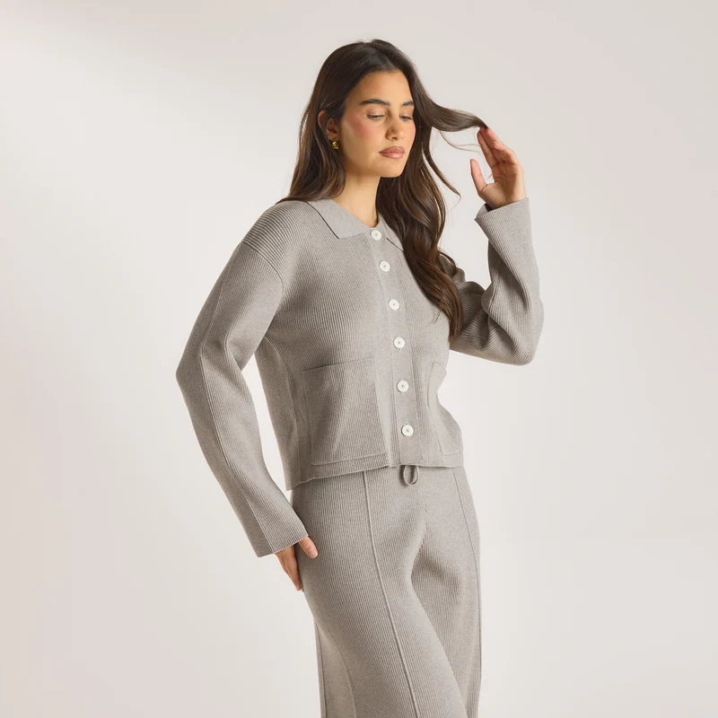 Chemise Oversize en Tricot - Gris Chaud