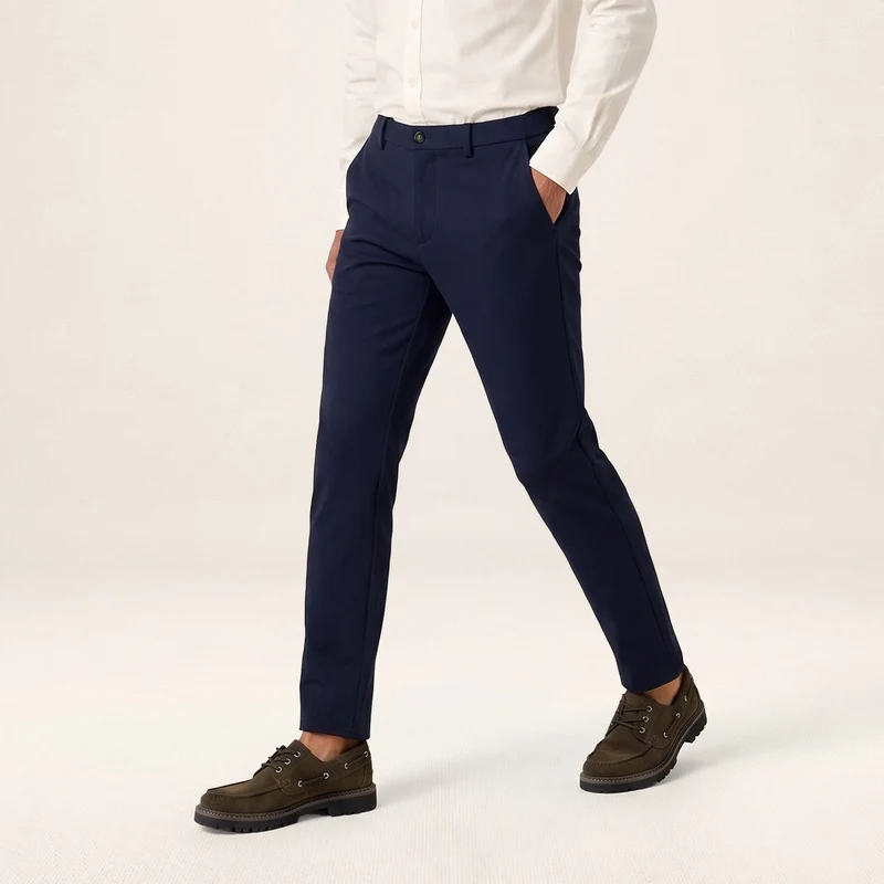 Chino coupe regular stretch taille élastiquée bleu marine foncé 549