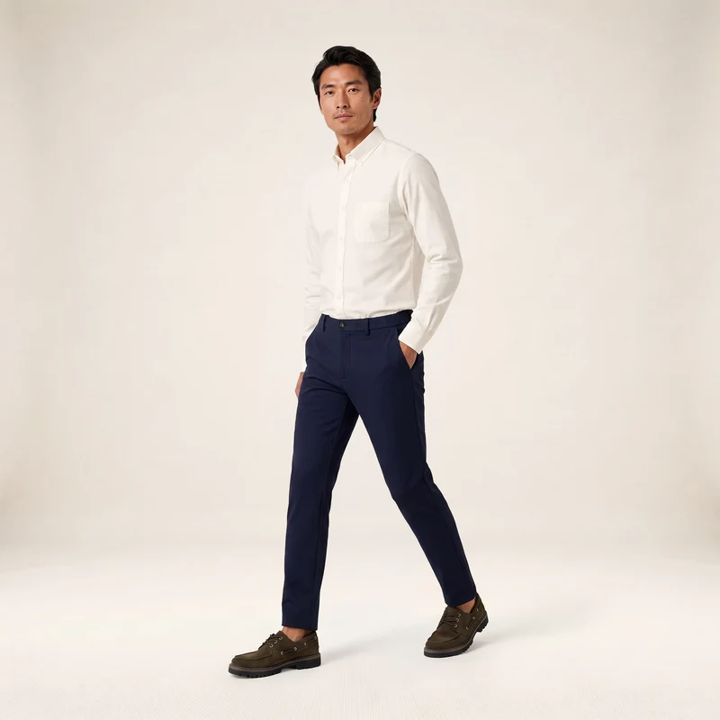 Chino coupe regular stretch taille élastiquée bleu marine foncé 549