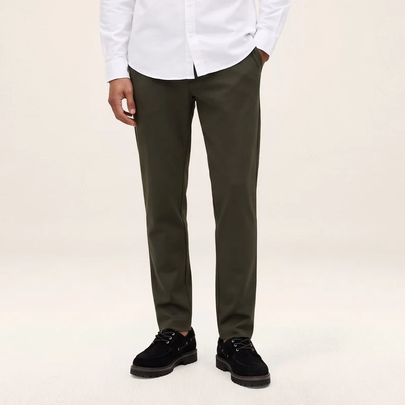 Chino coupe regular stretch taille élastiquée vert kaki 549