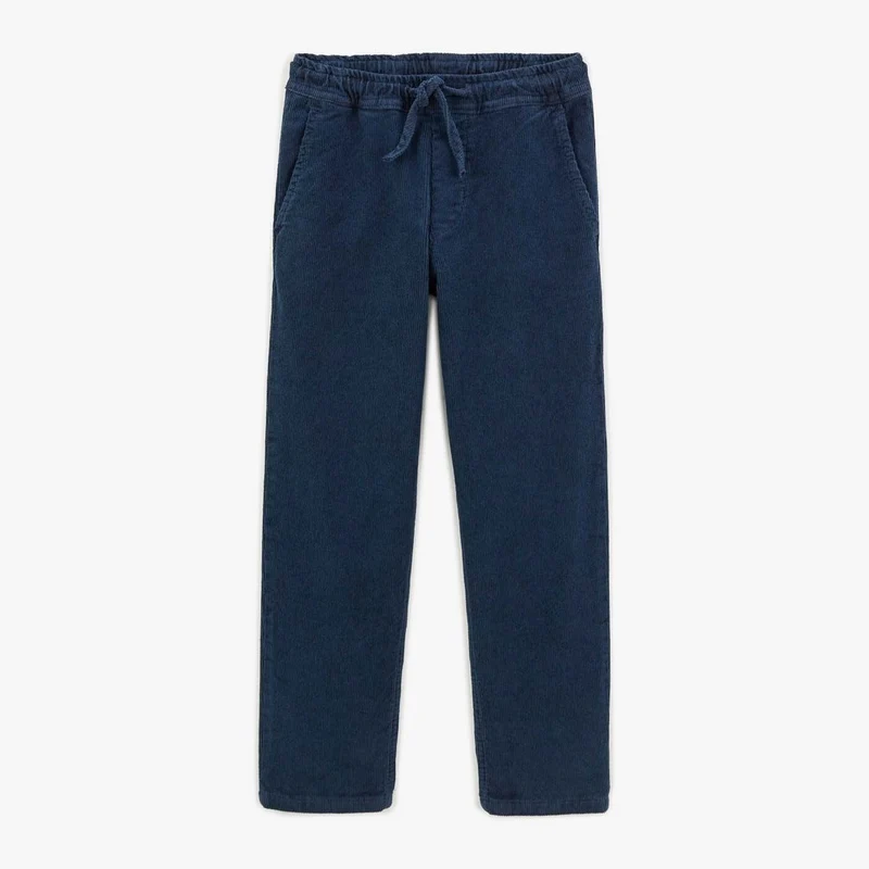 Chino velours 734 garçon avec taille élastique bleu foncé coupe droite confort