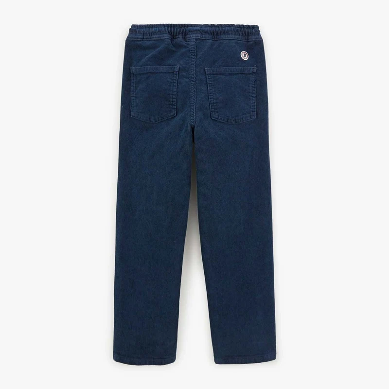 Chino velours 734 garçon avec taille élastique bleu foncé coupe droite confort