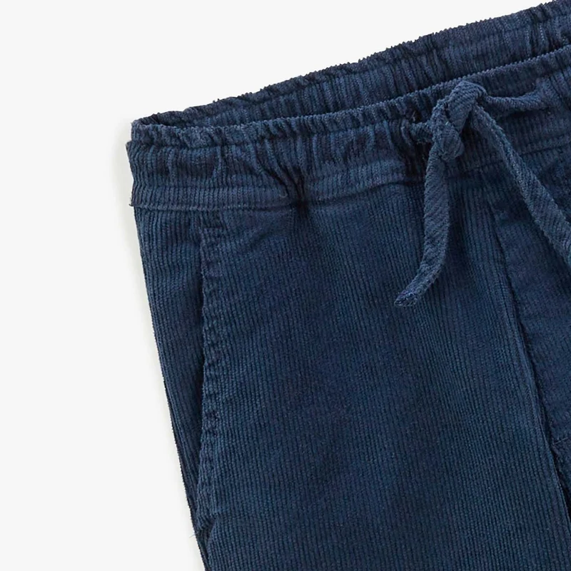 Chino velours 734 garçon avec taille élastique bleu foncé coupe droite confort