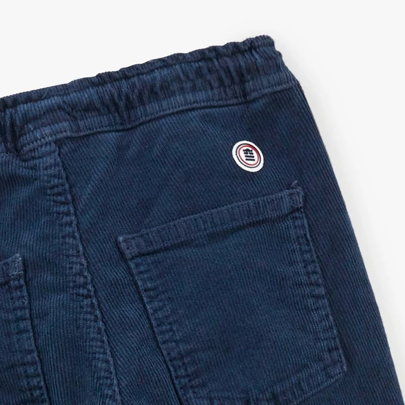 Chino velours 734 garçon avec taille élastique bleu foncé coupe droite confort