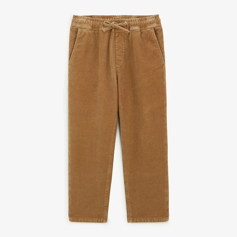 Chino velours 734 garçon avec taille élastique beige coupe droite confort