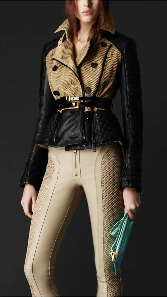 Cotton Crochet Jacket With Contrast Leather Sleeves
