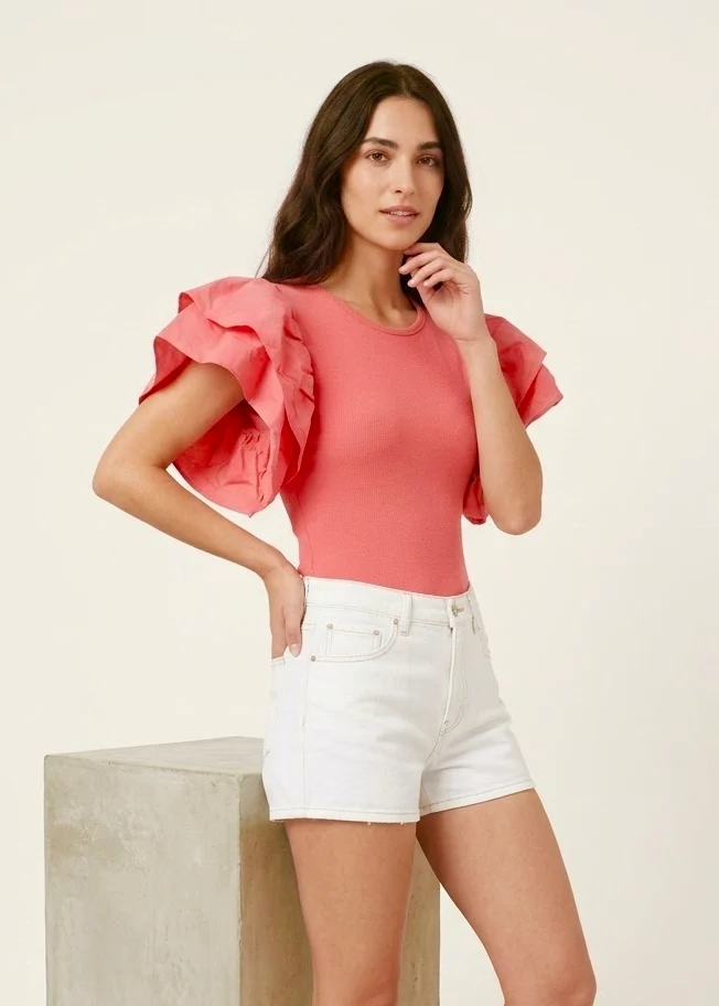 Body rose fuchsia manches bouffantes - ZARA