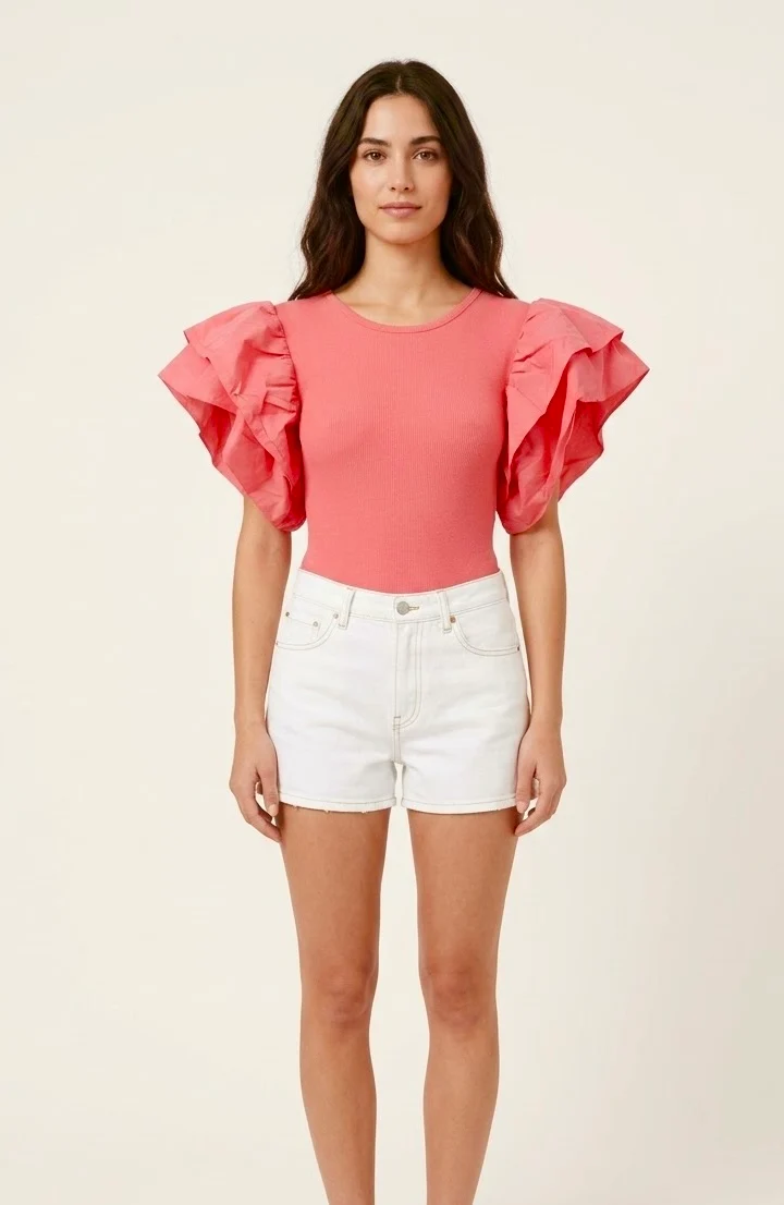 Body rose fuchsia manches bouffantes - ZARA