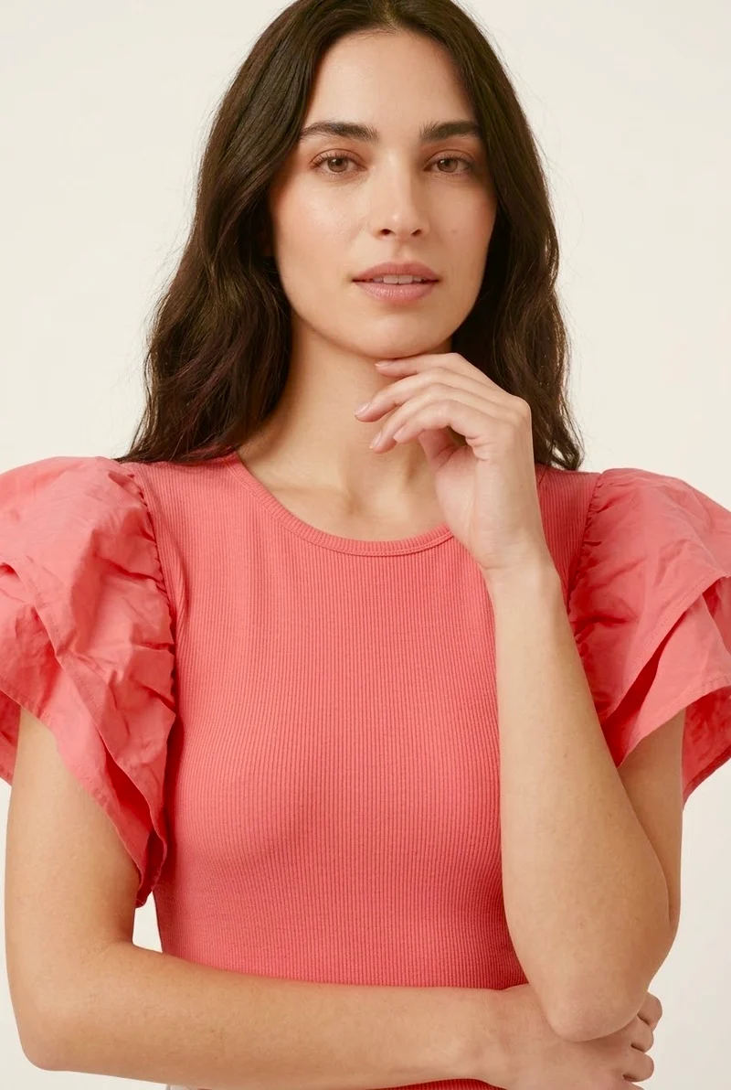 Body rose fuchsia manches bouffantes - ZARA