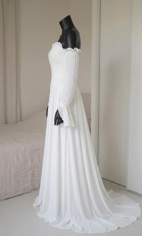 Robe de mariée romantique - Décolleté cœur & manches plissées amovibles