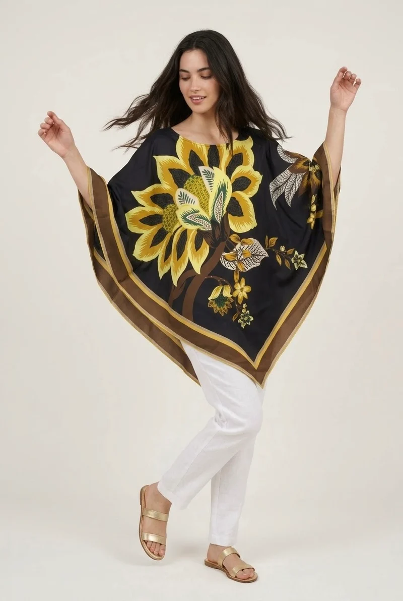 Haut style poncho / Tunique chauve-souris à motif floral
