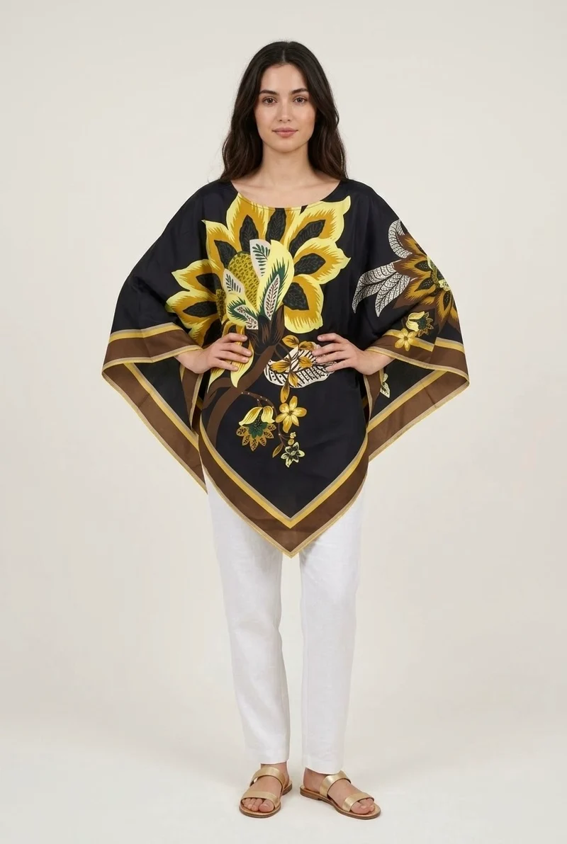 Haut style poncho / Tunique chauve-souris à motif floral