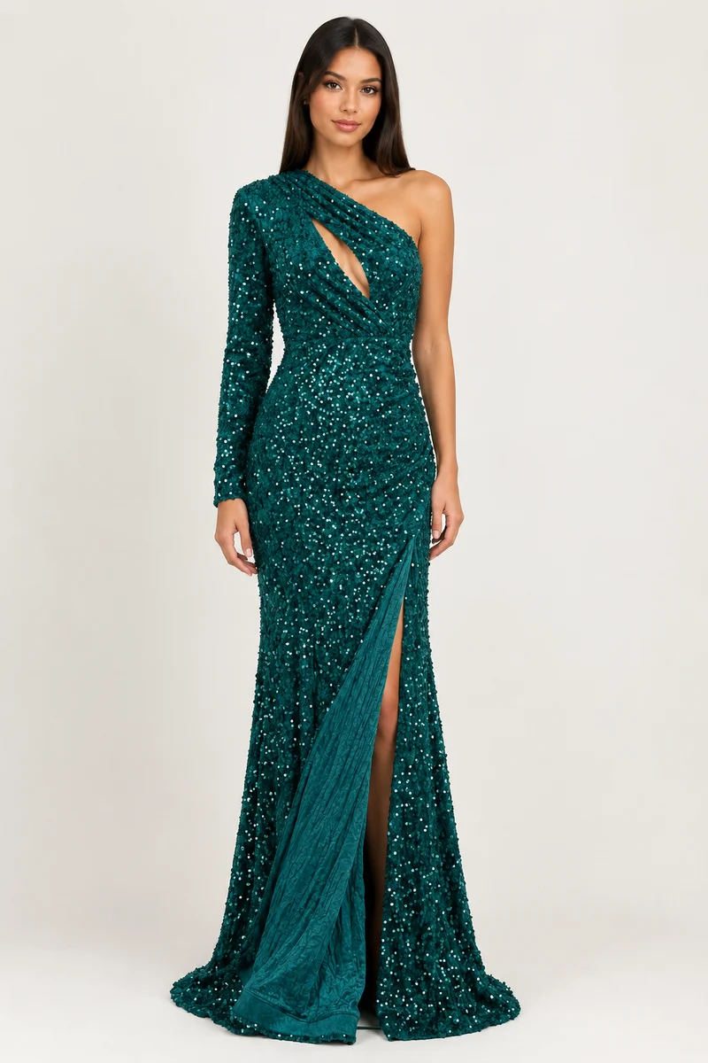 Robe Longue Fashion Nova Gems Sequin - Émeraude