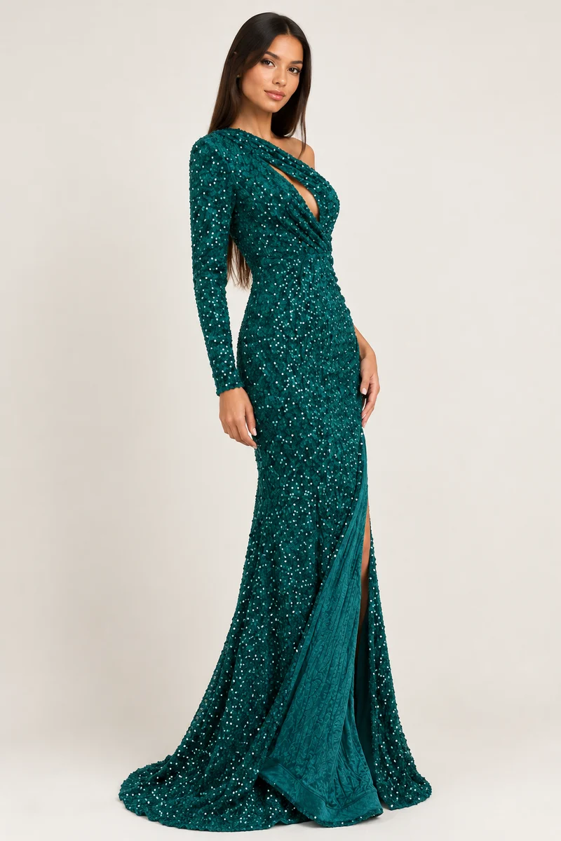 Robe Longue Fashion Nova Gems Sequin - Émeraude