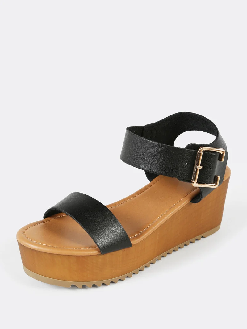 Buckled Ankle Strap Single Band Wedge Sandal