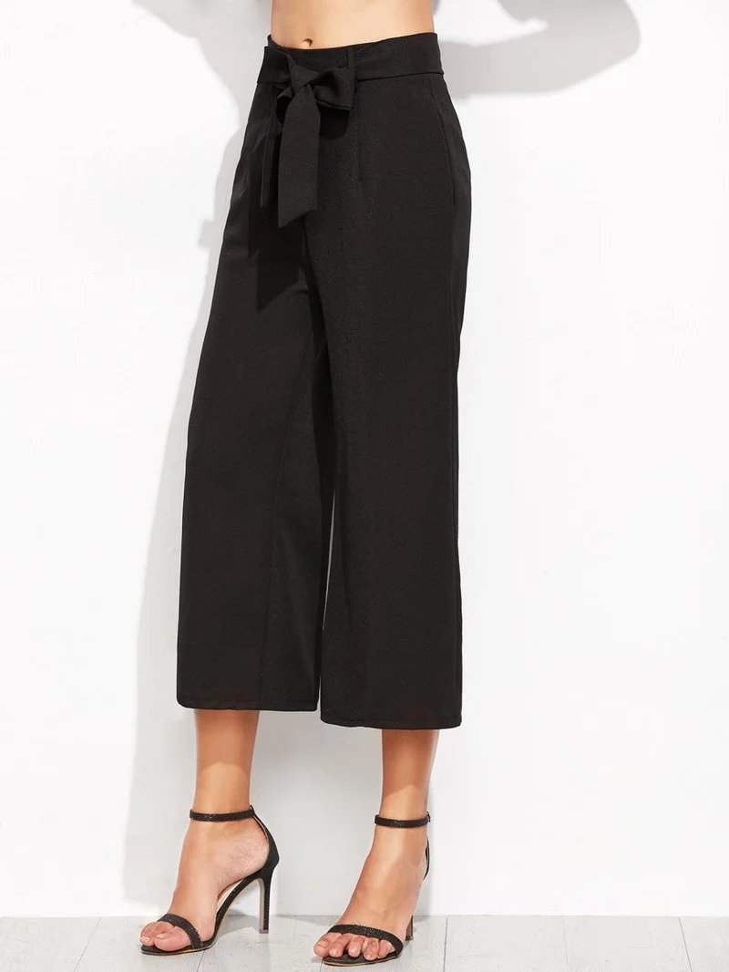 Cropped Self Tie Wide Leg Pants