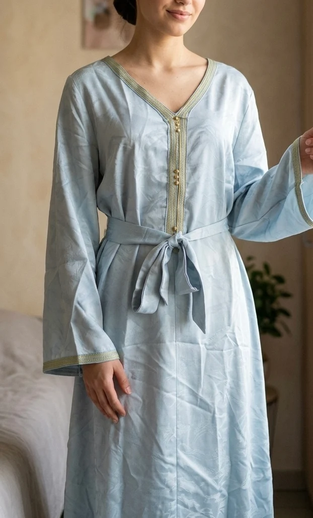 Robe Longue Style Caftan Bleu Ciel