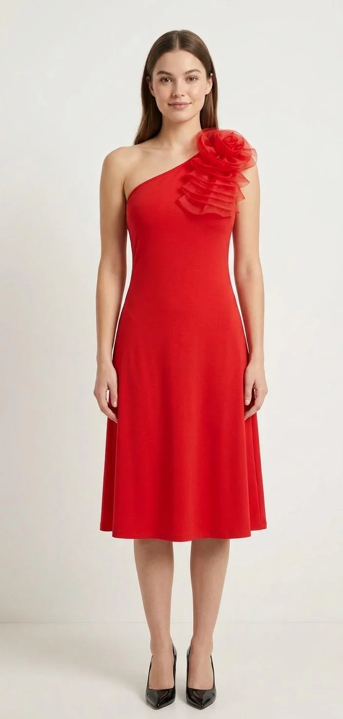 Robe Longue de Soirée Asymétrique – Rouge Passion